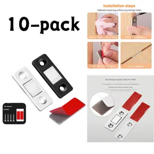 10-pack Ultra-Strong Magnetic Cabinet Catch 10-Pack No-Drill Installation Secure Closure for Kitchen Cabinets Cupboards Drawers Sliding Doors Wardrobes RV Cabinets Windows Durable Adhesive Design for Easy DIY Home Improvement Enhanced Safety