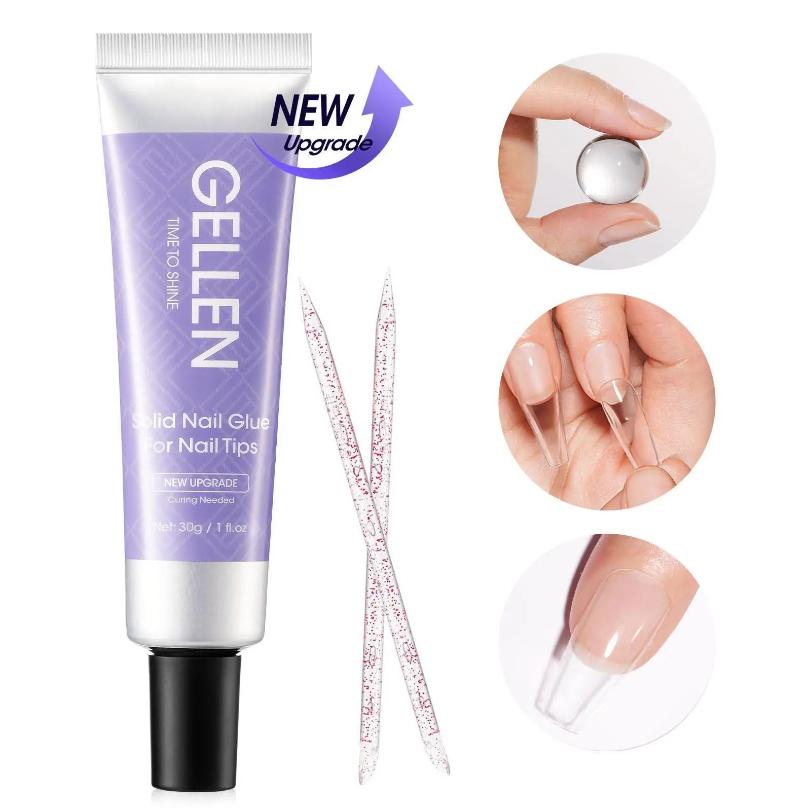 Gellen Solid Nail Glue for Press-On & Acrylic Nails – 30g Clear 3D Sculpture Gel