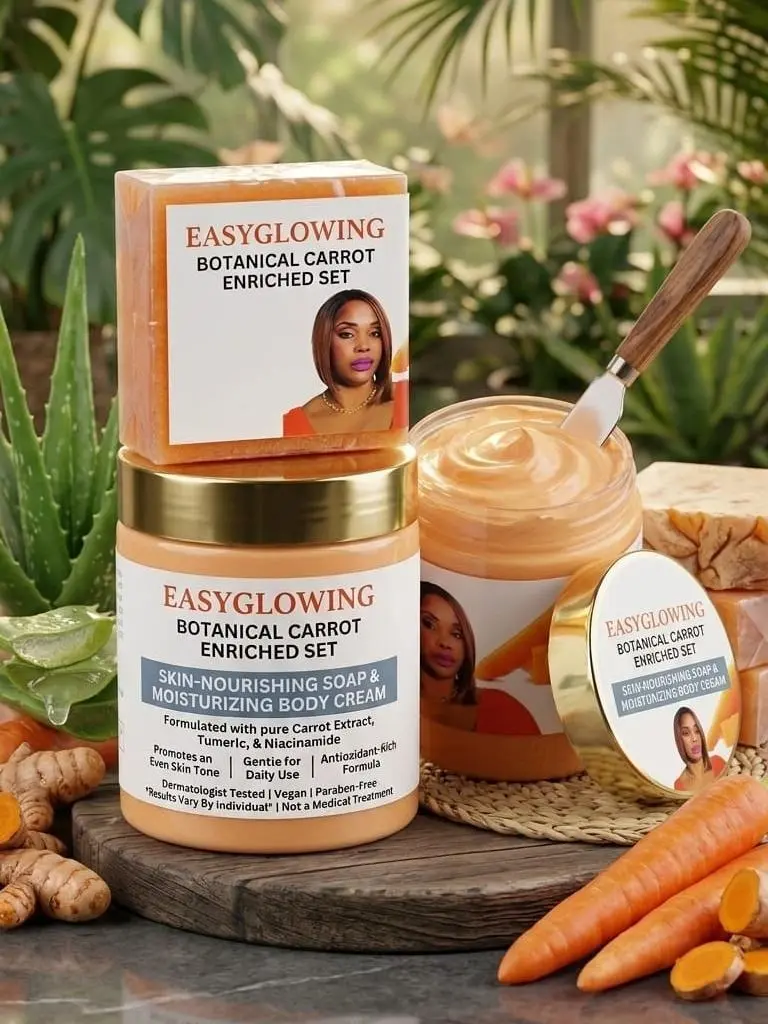 Brightening Carrot Glow Face & Body Care Set, 2-in-1 Cleansing Soap + Gentle Brightening Cream