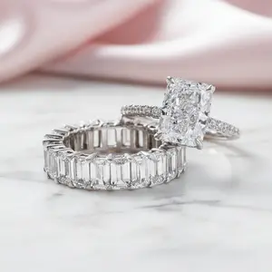 Simulated Diamond Option Radiant Cut & Emerald Cut Ring Set