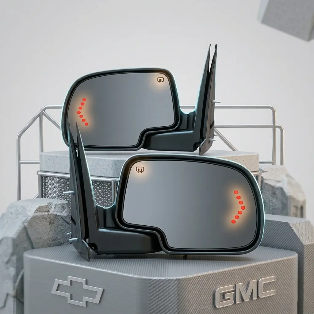 Automotive Truck Car Side View Mirror Replacement Pair - Power Heated, Manual Folding, LED Turn Signal, Left+Right for 2003-2007 Chevy Silverado/Chevy Accessories, 2003-06 GMC Sierra 3500, DIY Exterior Chevrons Kits