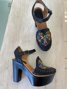 Otomi embroidered Mexican wedges - Mexican huarache - Mexican wedge sandal - Mexican heels - Huarache mexican - Mexican sandal