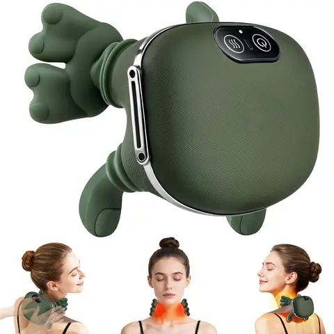 2026 Battery-Powered Cordless Handheld Neck Massager, 3D Kneading Deep Tissue Cervical Device with Bionic Hand Heating, 3-Speed Adjustment, Abs Support, Compact Rechargeable Massage Device for Back and Neck Care, Office Use Gift