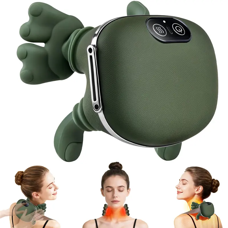 2026 Battery-Powered Cordless Handheld Neck Massager, 3D Kneading Deep Tissue Cervical Device with Bionic Hand Heating, 3-Speed Adjustment, Abs Support, Compact Rechargeable Massage Device for Back and Neck Care, Office Use Gift