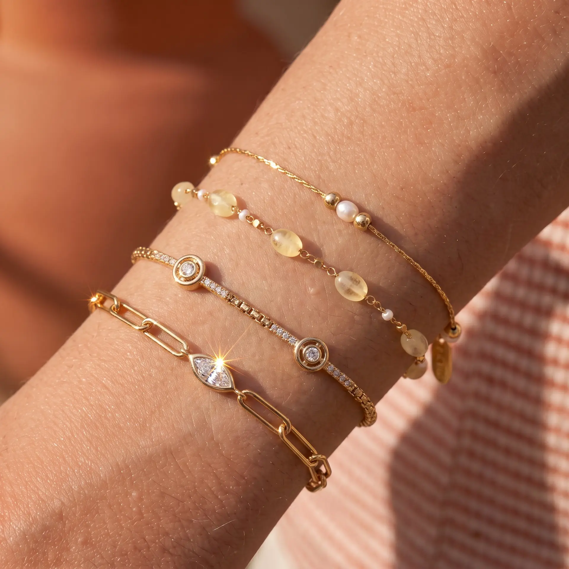 Dainty Gold Pearl Bracelet for Women, Minimalist Layering Chain Bracelet, Stackable Delicate Jewelry Gift