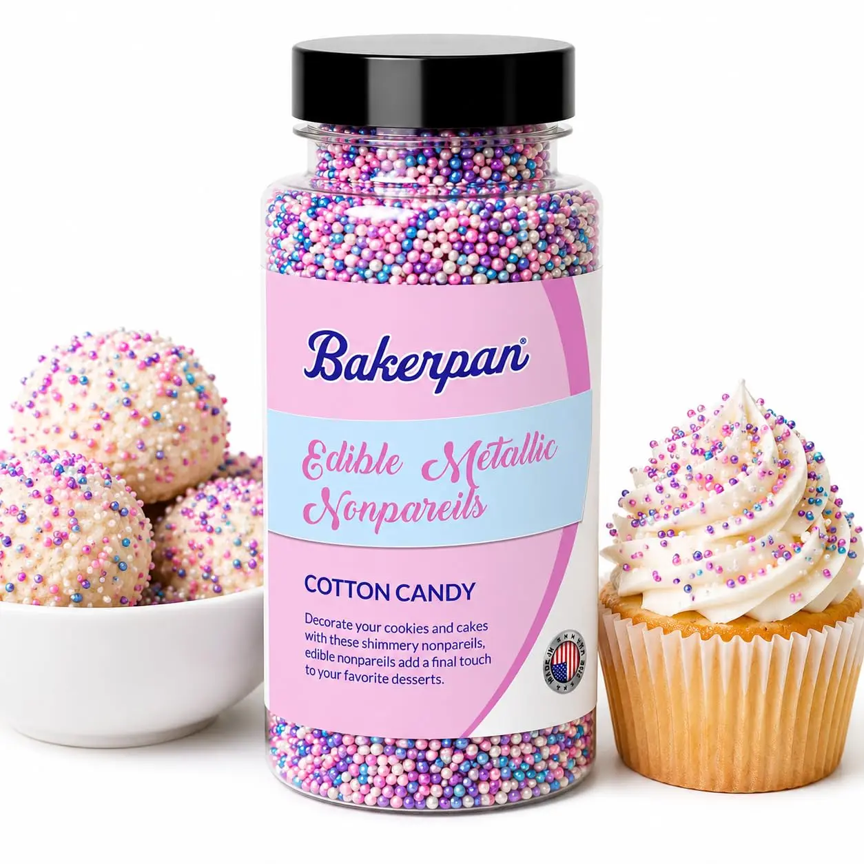 Bakerpan 2 Pack Edible Pastel Nonpareils Sprinkles - 5.1 oz Summer Sprinkles for Cake Decorating, Cupcakes, Cookies, Birthdays & Weddings | Kosher, Gluten-Free