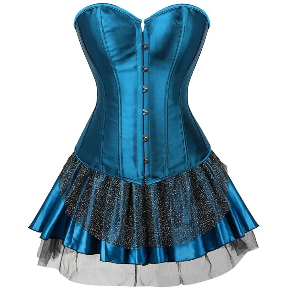 Corset Bustier for Women Dress Top Skirt Tutu Set Boned Brocade Classic Floral Lace up Plus Size Fashion Cosplay Costumes Fairy Renaissanc Halloween Elegant Pink Green Golden Blue