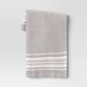 Threshold 60x50" Border Striped Feathery Knit Cozy Throw Blanket Gray/Ivory