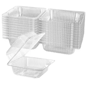 100 Count Clear Plastic Hinged Take Out Containers Clamshell Takeout Tray Food Clamshell Containers Outside Diameter 5.3 x 4.7 inch for Dessert, Snacksetc, Cakes Slice, Cookies, Salads