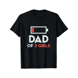 Cotton Dad of 3 Girls Fathers Day Gift from Daughter Wife T-Shirt 3X Faster Sweat Absorption Wrinkle-Free Durable Active Wear Medium Length Short Sleeve Fitted Crew Neck Casual Summer
