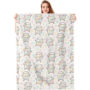 Cute Marshmallow Flannel Blanket Gifts for Kids Girls, Candy Throw Blankets for Women Adults, Cozy Lightweight for Couch Bed Room Home Decor
