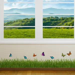 Natural Style Grassland Butterfly Wall Decal, Self-Adhesive Removable DIY for Cabinet Doors, Living Room, Bedroom, Kitchen Decor