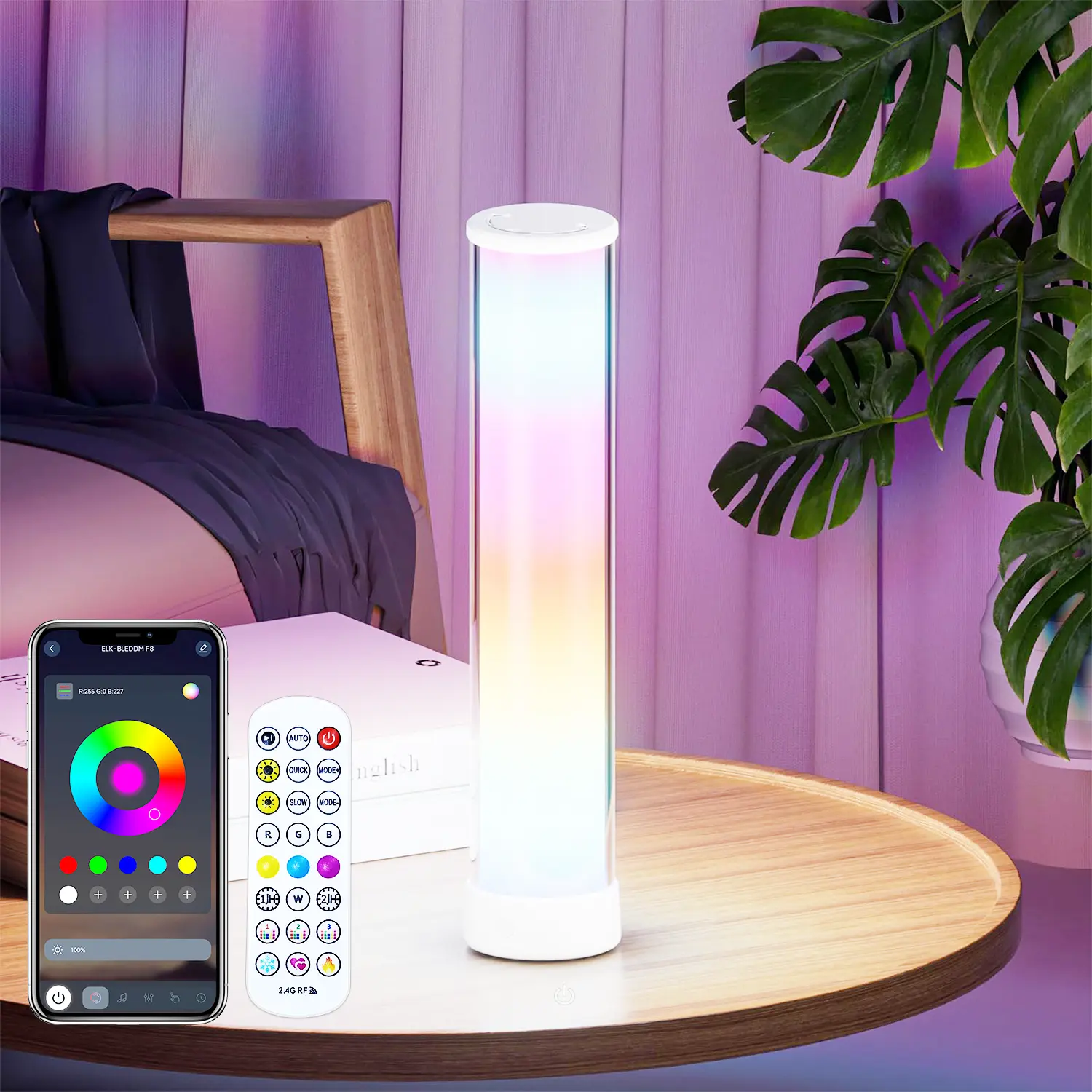 Portable RGBIC LED Table Lamp – Rechargeable Ambient Light with App & Remote Control, Music Sync & Color Changing, Perfect Gift for Boys, Ideal for Bedside Bedroom & Gaming Room Decor summerwins Adjustable Rgb Lighting
