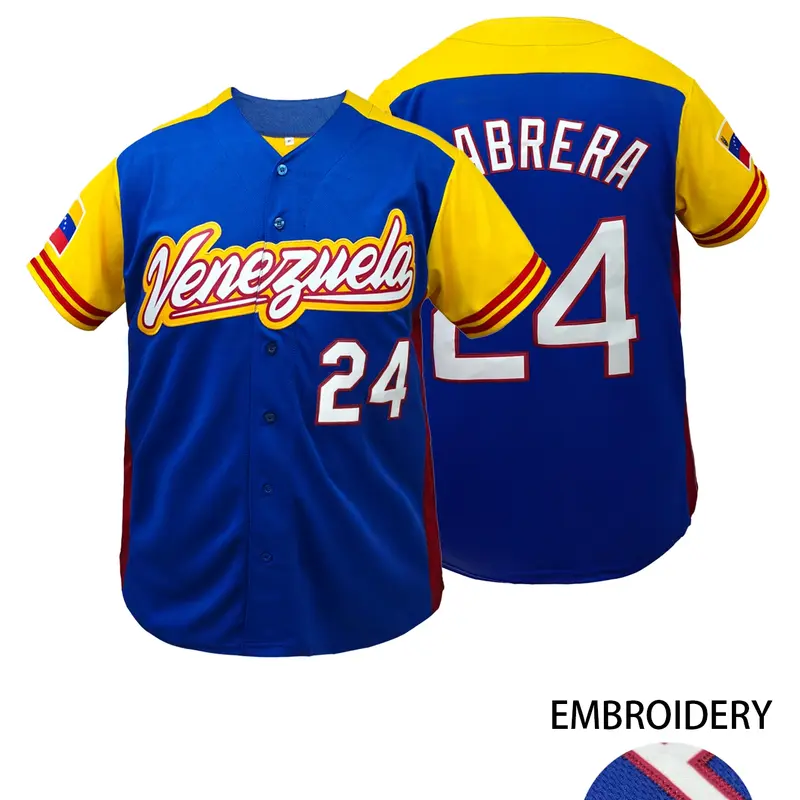 Venezuela 24 Stitched Baseball Jersey, Jersey Shirts, Loose Short Sleeve Comfortable Embroidery Sportswear Breathable Baseball Shirt, Sports Top, Loose Fit, Perfect for Outdoor Sports, Casual Wear, Unisex All Seasons, Sports Style Jersey