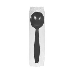 [1,000 ct] PS Plastic Heavy Weight Soup Spoons Wrapped, Black