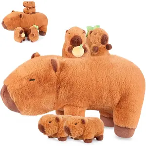 5-in-1 Capybara Stuffed Animals with Babies Inside, 5Pcs Set Capybara Plush with Mommy & 4 Babies, Soft Pillow Plushies Decor, Cute Gift for 3 to 8 Year Old Girl, Imaginative Play Toy (Capibara)