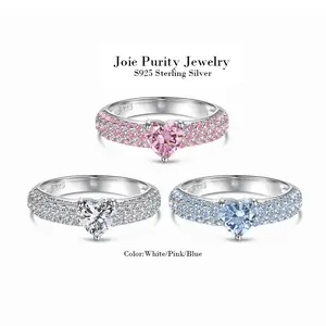 New S925 Sterling Silver Stackable Ring for Women | Sweet Rainbow + Barbie Pink Heart Zircon Design | Cute Stacking Ring for Wedding Bridal Jewelry | Gift for Her