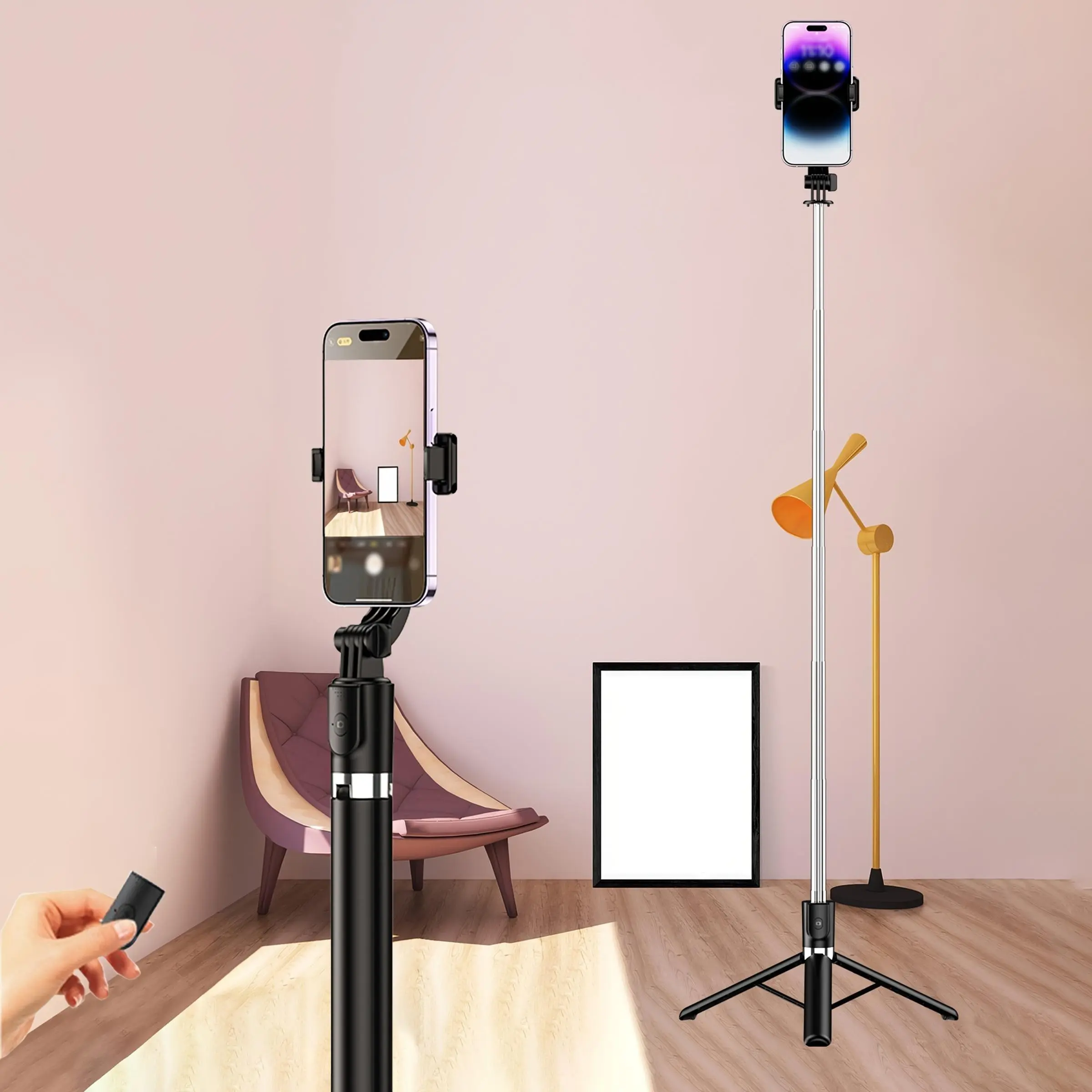 170cm Smartphone Selfie Stick Tripod, Mobile Phone Accessories, Portable Selfie Accessory, Smart Selfie, Selfie Stand, Extendable Aluminum Tripod with Bluetooth-compatible Remote, Perfect for Travel, Vlog, Video and Photo