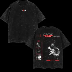 Soap COD Double Printed Oversize Lightweight Acid Washed Tee Game Graphic T-Shirt for Men Casual Day Wear Cotton Fabric - Jeans Vintage Gaming Retro Black Tee Oversized Heavyweight Cotton T-Shirts Love Menswear