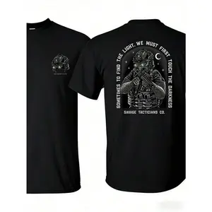 180gMen's Pure Cotton T-Shirt, Dark Double-Sided T-Shirt, Suitable For Gun Enthusiasts, Tactical Gear Style, A Stylish Gift Choice For Friends.