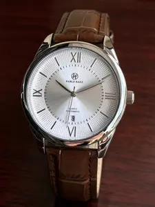 1PC Luxury Men's Watch, Simple Hydraulic Face With White Dial, Calendar Function, Coffee-Colored Leather Strap, SUS304 Stainless Steel Case, High-Quality Quartz Movement, Casual Business Men's Watch, Gift For Family And Friends