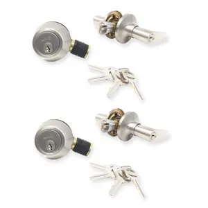 Mobile Home Lever Entry Lock and Deadbolt Set, Stainless Steel (2 Pack Keyed Alike)