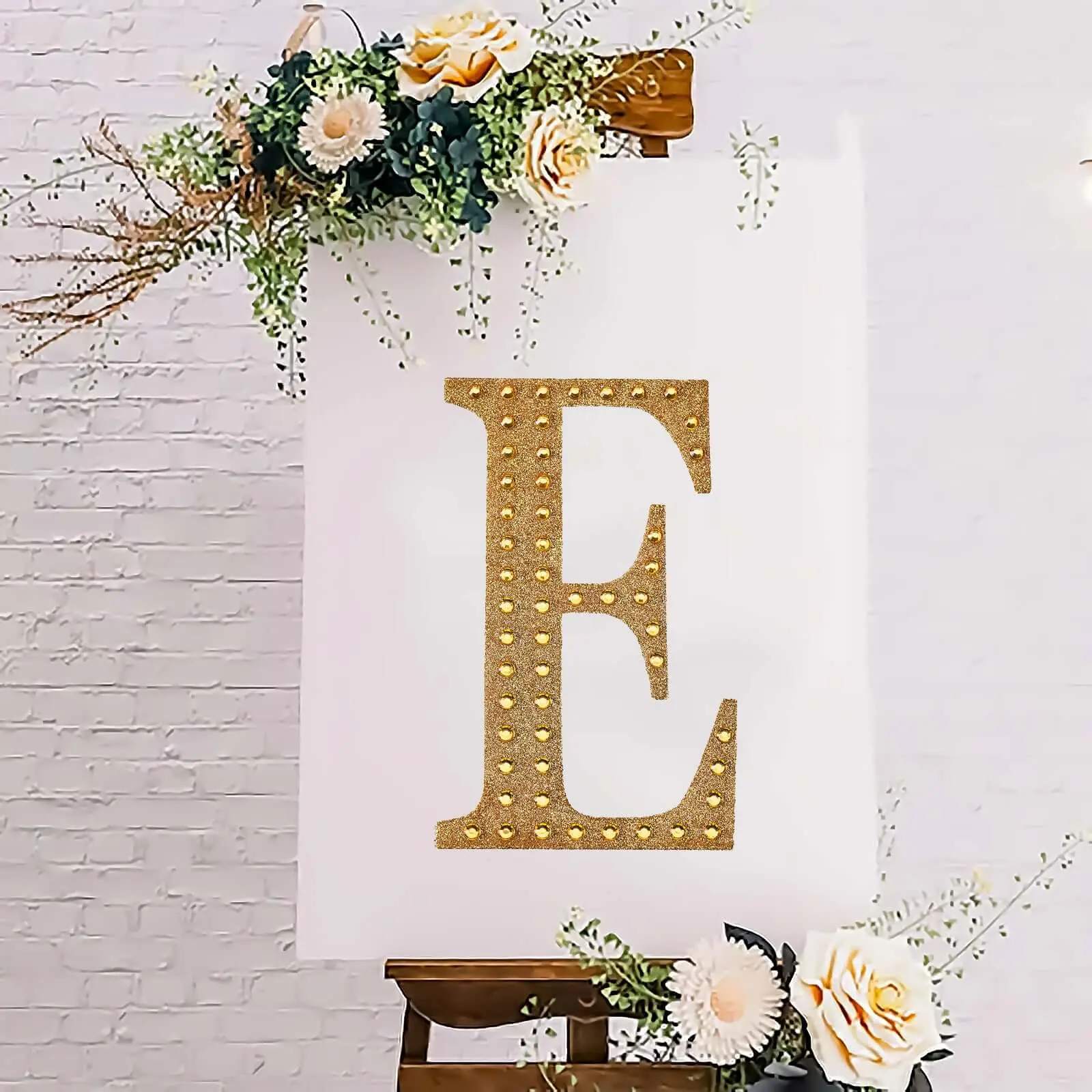 8" Gold Glitter Decorative Rhinestone Alphabet "E" Letter Stickers - Adhesive Decorative Decal for DIY Scrapbooking & Stamping Craft Embellishments