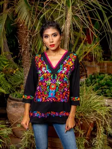 Mexican Blouse. Size S - 3X. Floral Embroidered Mexican Blouse. Traditional Mexican Top. Multicolor Mexican Style Top.
