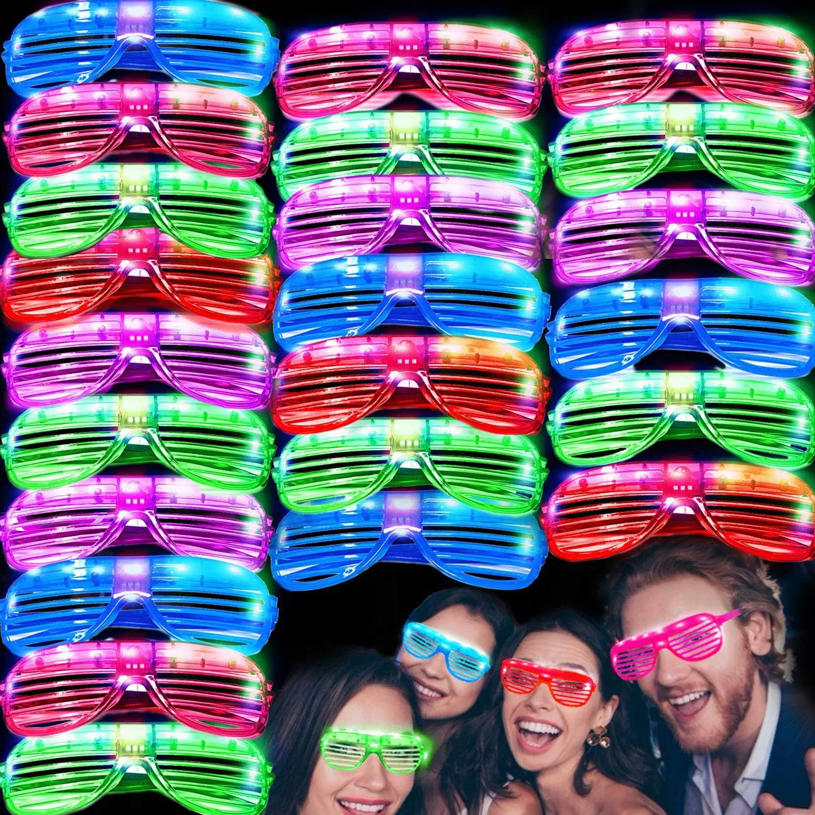 TURNMEON 50-Pack Plastic Frame Shutter-Shape LED Flashing Glasses with Flashing Lights, Festival Party Supplies, Party Props for Glow-in-the-Dark Events