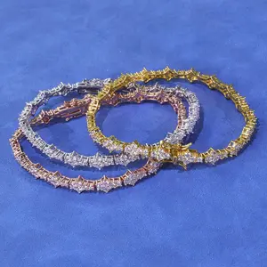 [ICE HUE] 18K Gold Plated Copper Bracelet, 5A+ Sri Lanka Zircon Stones, 6.5mm Tennis Link Aircraft Chain, Hip-Hop Inspired Minimalist Unisex Customizable Everyday Wear Jewelry Accessory