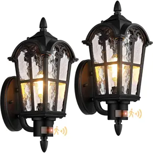 2-Pack Motion Sensor Outdoor Wall Lights, Dusk to Dawn Porch Lights Wall Mount, Waterproof Exterior Light Fixtures Sconces Lighting, Black Wall Lanterns Outside Lights for House Garage Front Door