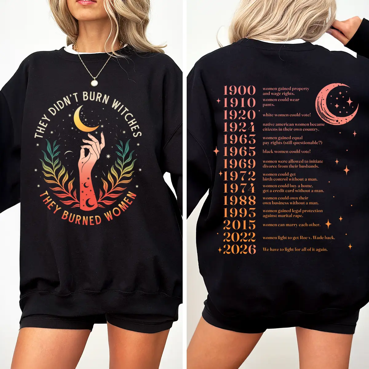 They Didn’t Burn Witches They Burned Women Sweatshirt, Feminist Witch Graphic Shirt, Women Rights Protest Tee, Witchy Moon Fall Top