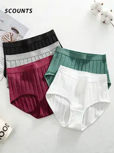 Women's S-3xl High Waist Breathable Panties, Soft Chic Fashion Striped Design, All-Year Wear, Essential Daily Underwear Set