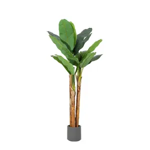 Garvee Artificial Banana Tree 5 Feet, Fake Banana Leaf Plants with Gray Pot, Synthetic Silk Banana Leaf Tree for Home, Pool, Indoor and Outdoor, Tropical Decoration