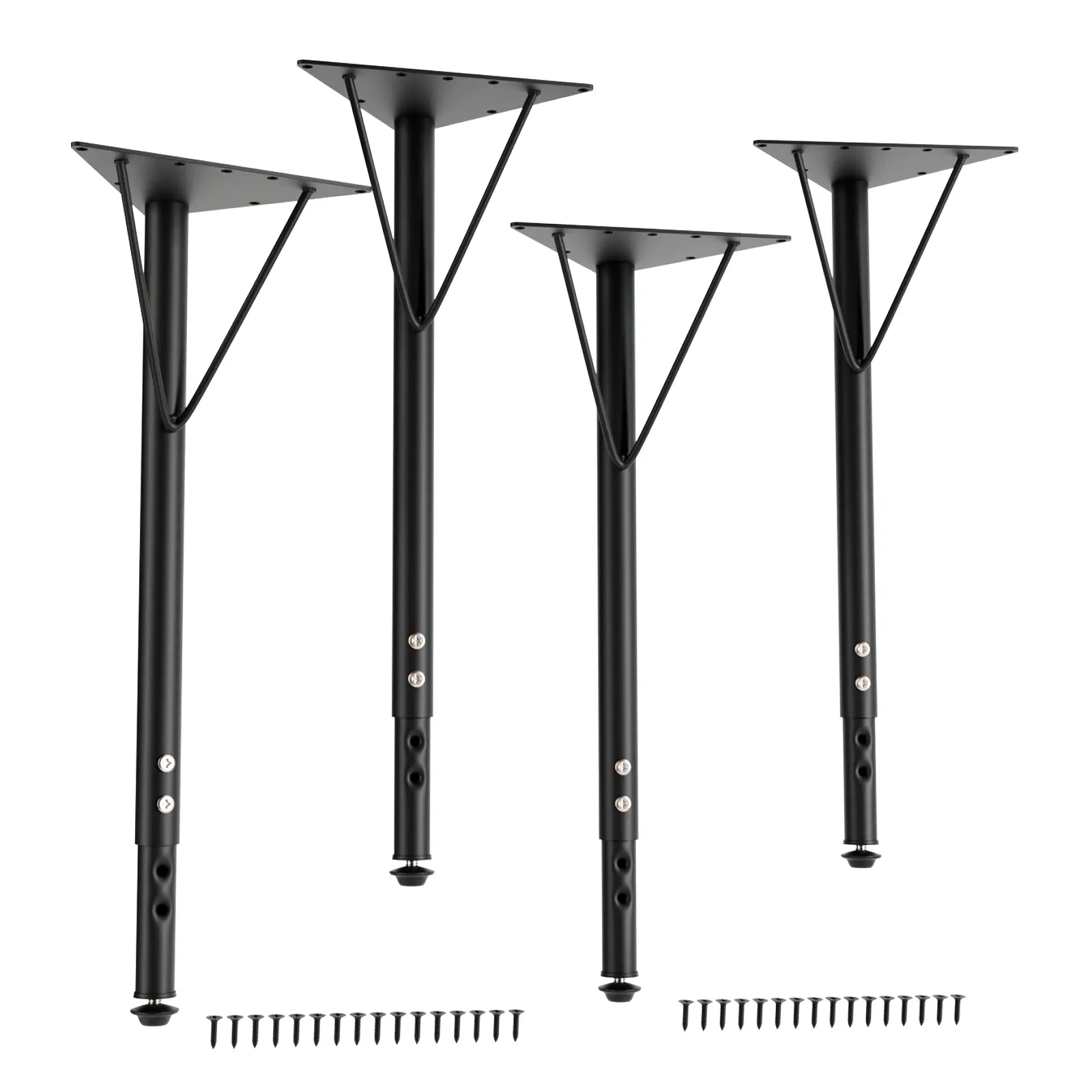 Yuleimy Adjustable Solid Steel Table Legs Complete Kit (19-30 in Height Range) - Heavy Duty 4 Round Legs with 8-Hole Triangular Plates for No Wobble, for Butcher Block, Garage Workbench (Black/White)