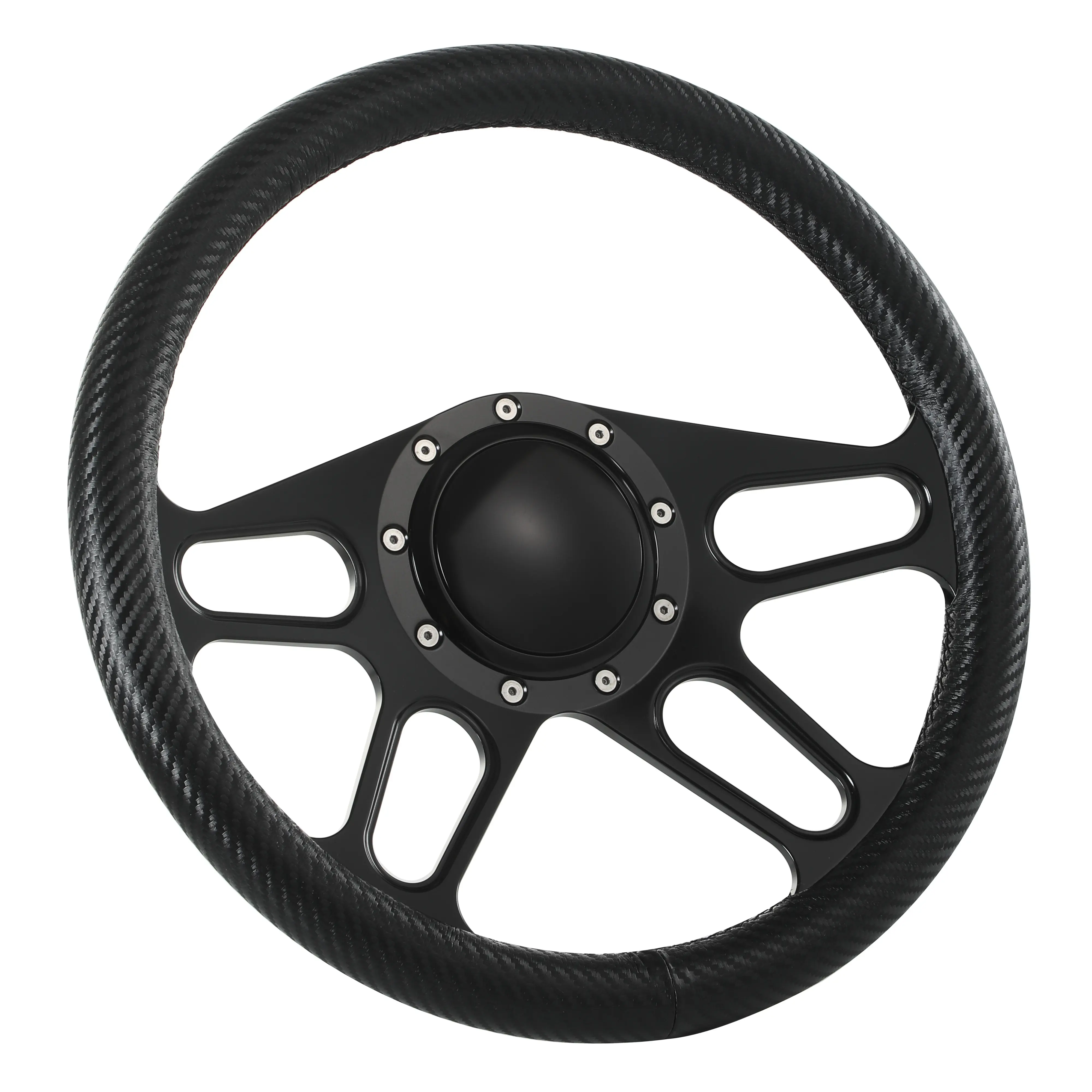14" Black Aluminum Billet Steering Wheel, Carbon Vinyl Full Wrap, GMC Fit for Blazer, W/ Horn Button
