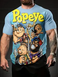 Popeye Villains Assemble 3D Digital Printing T - shirt, casual, Classic and versatile sporty men's crew - neck short - sleeved shirt, suitable for daily wear, a perfect holiday gift for men