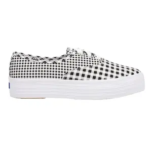 Keds Womens Point Canvas Gingham Lace Up Sneakers Shoes Casual - Black, White