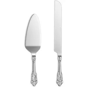 Gorgeous Wedding Cake Knife and Server Set, 18/10 Stainless Steel, Fine Luxury Cake Cutting Set (Silver)