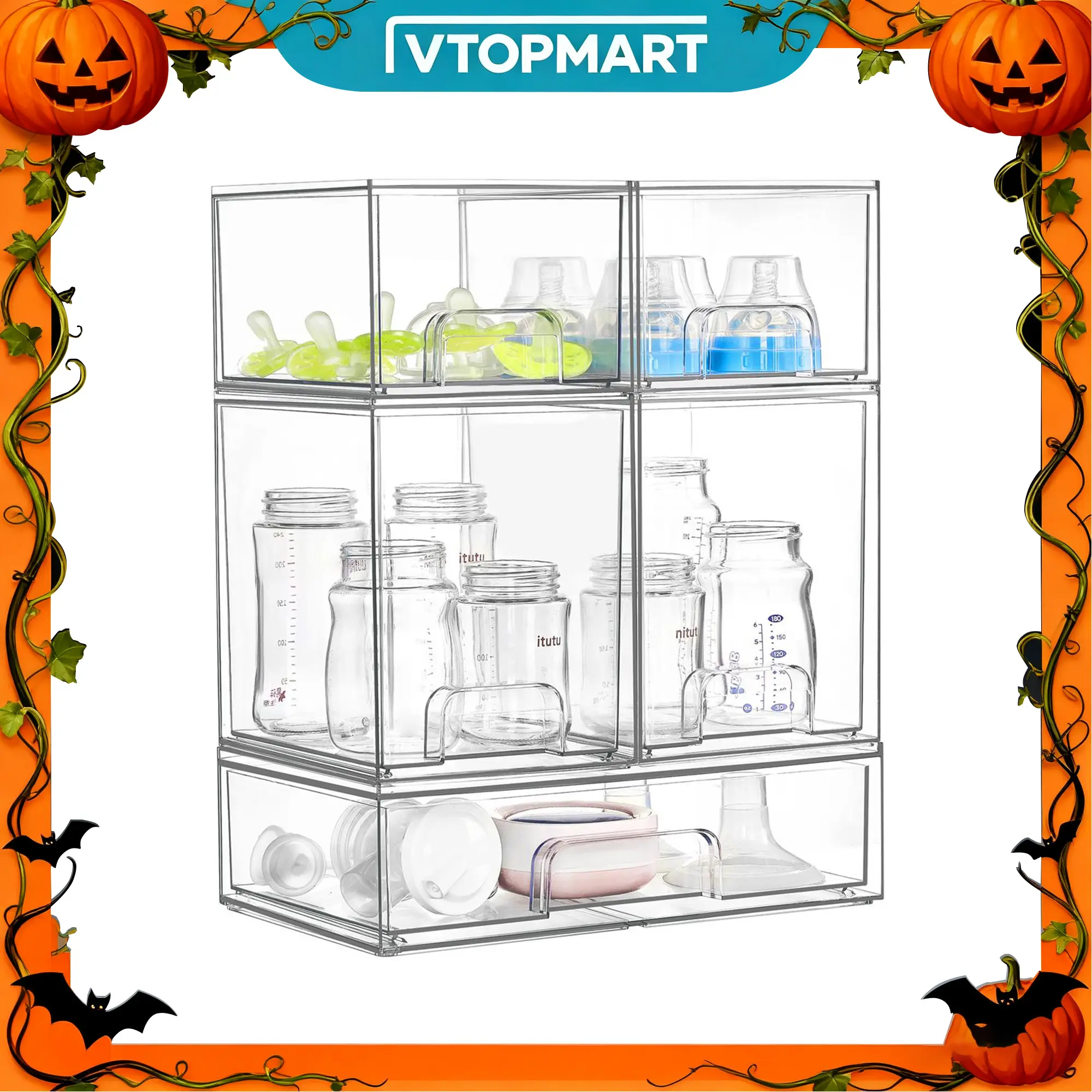 【Nursery Station】Vtopmart 5/8 Pack Stackable Nursery Bottle Station, Clear Plastic Organizer Bins for Beauty Supplies Vanity Bathroom Cabinet Pantry, Multi-Size Flexible Design, BPA-Free Safe, Multifunctional, Water Proof, TikTokShopFallDealsForYou