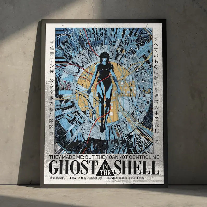 Ghost in the Shell Anime Manga 90s Movie Poster Art Print, Vintage Minimalist Japanese Wall Decor, Retro Artwork, Anime Poster, Wall Art (Unframed – Print Only)