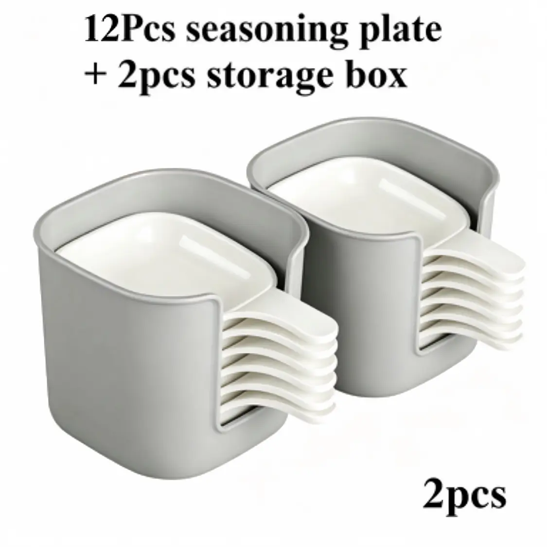2Pcs (12Seasoning Plates +2Storage Box) Reusable Dipping Sauce Bowls Set, Portable Condiment Dishes for Hot Pot BBQ Party Kitchen Storage Organizer