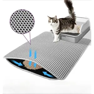 Double-layer Waterproof Gray Cat Litter Mat, Honeycomb-shaped Leak-proof Mat, Upgraded Waterproof and Leak-proof Bottom Layer, Washable, Easy To Clean, Prevents Cat Litter From Spilling.