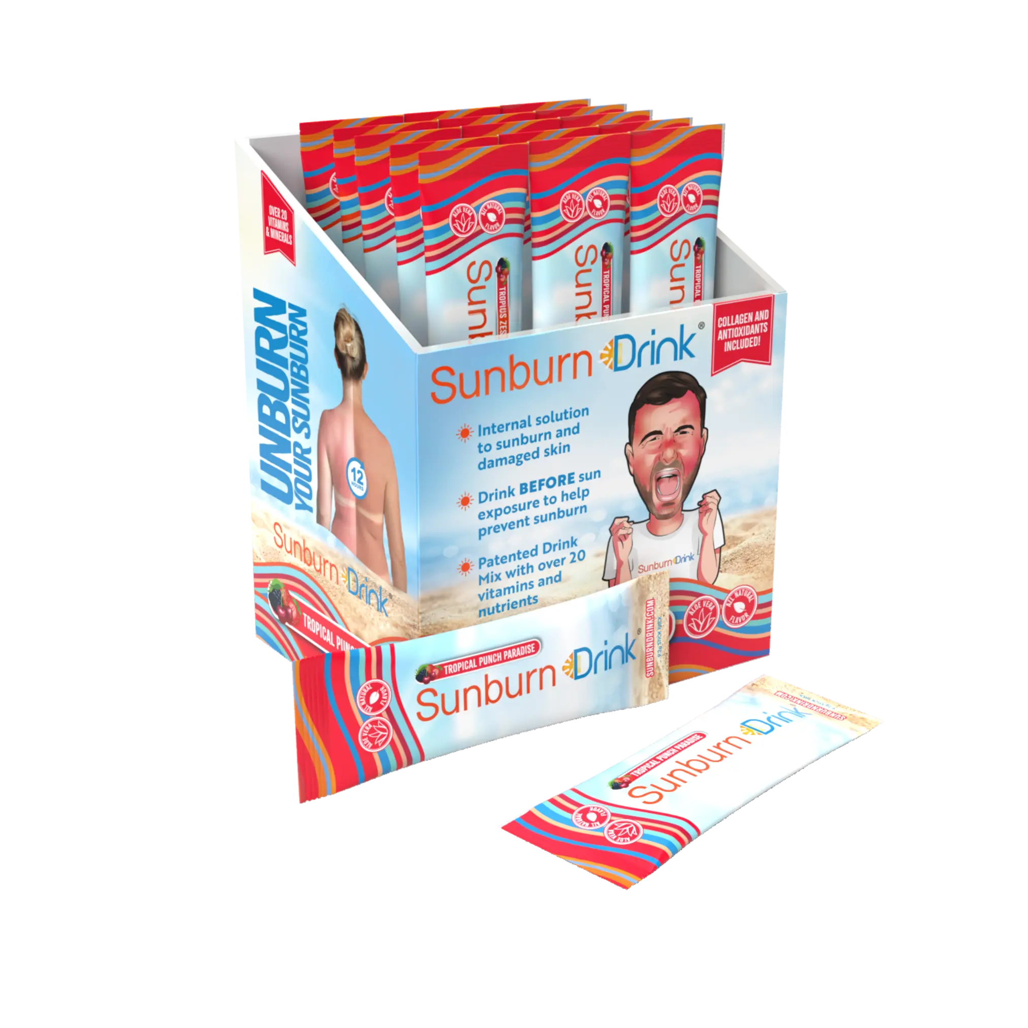 Sunburn Drink 20 Pack, Zero Sugar After Sun Hydration