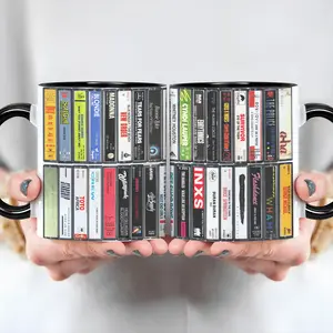 80s Singles Cassette Tape Mug, Retro Mixtape Coffee Cup, Nostalgic One Hit Wonders Gift, Pop Music Decor