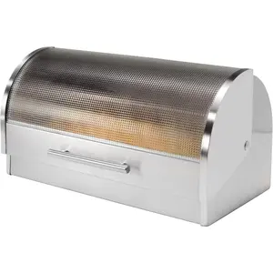 Stainless Steel Roll Top Bread Box for Kitchen Countertop with Tempered Glass Lid - Fits Multiple Large Loaves of Bread and Other Freshly Baked Goods Including Cookies, Bagels, Muffins