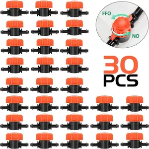 30pcs 1/4 Inch Drip Irrigation Valve, Drip Shut-Off Valve for 1/4 Inch Drip Tubing, Garden Lawn Irrigation System Drip Line Cut off Valve