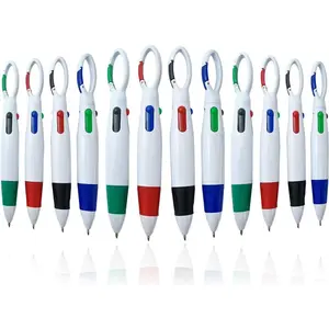 12 count Plastic Carabiner Shuttle Pens 4-in-1 Retractable Ballpoint Pens Multicolor Pens with Buckle   Top for Office School Supplies Students