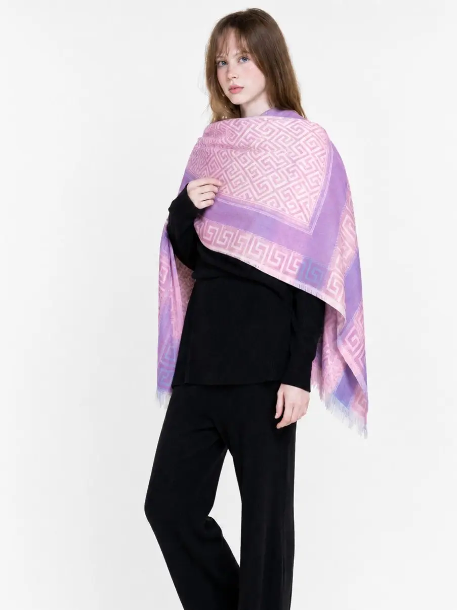 Geometric Greek Key Pattern Scarf - Casual Soft Shawl, Generous Size, Soft Fabric, Elegant Woven Wrap with Classic Border Design, Fringe Trim, Year-Round Use