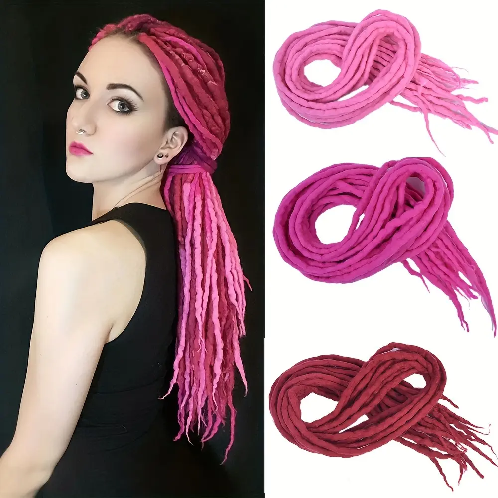 New 2025 Arrivals 5 Strands Reggae Wool Felt Dreadlocks Hair Extensions Synthetic Handmade Double Ended Dreadlock Extensions Crochet Braiding Hair Hairpiece Fold 20 Inch For Afro Women Men Hip Hop Style